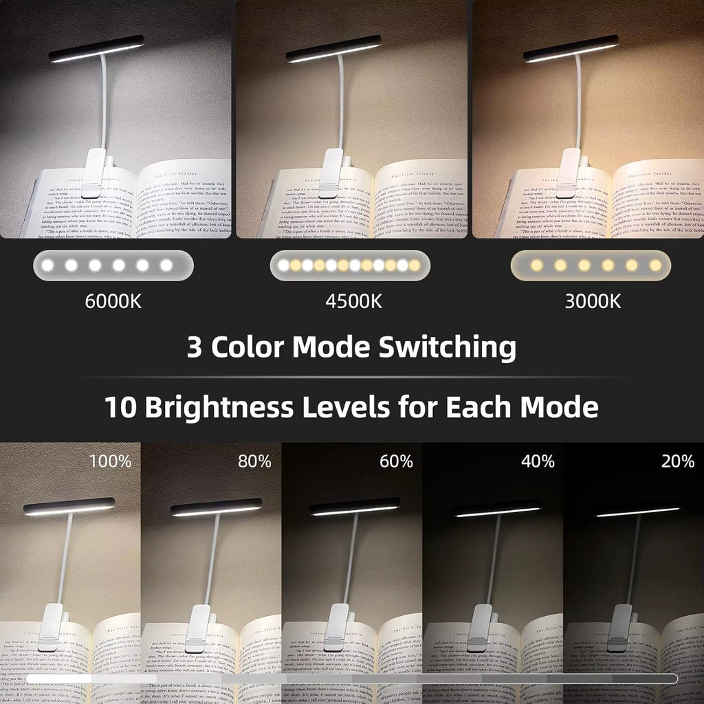 Music Desk Lamp Clip in Piano Light 10 LED Adjustable Neck Rechargeable USB-C Book Light for Reading