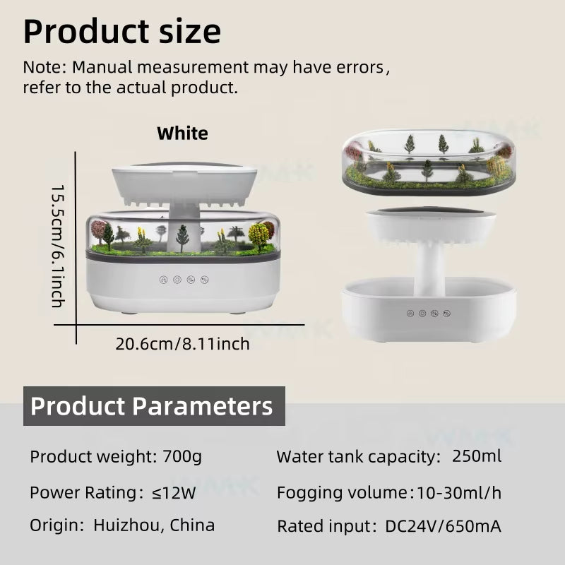 Rain Fragrance Oil Defuser Smart Cool Mist White Noise Micro Plant Landscape Raindrop Air Humidifier Aroma Diffuser with Ce Rohs