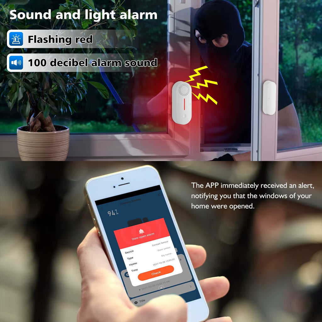 Smart Wifi Tuya Door Window Sensor Alarm for Doors and Windows Open/Close Status Alarm with Sound