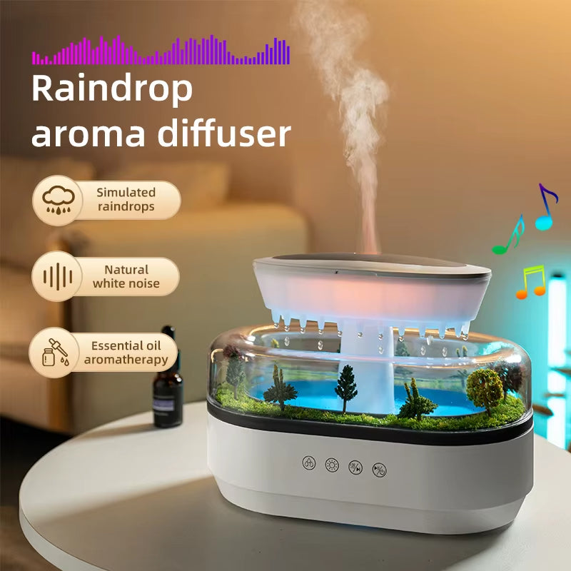 Rain Fragrance Oil Defuser Smart Cool Mist White Noise Micro Plant Landscape Raindrop Air Humidifier Aroma Diffuser with Ce Rohs