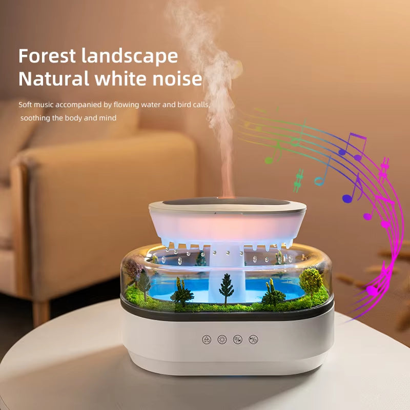 Rain Fragrance Oil Defuser Smart Cool Mist White Noise Micro Plant Landscape Raindrop Air Humidifier Aroma Diffuser with Ce Rohs