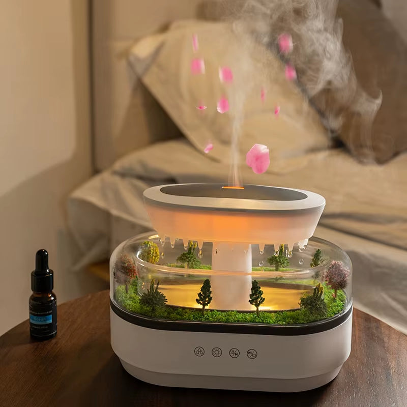 Rain Fragrance Oil Defuser Smart Cool Mist White Noise Micro Plant Landscape Raindrop Air Humidifier Aroma Diffuser with Ce Rohs