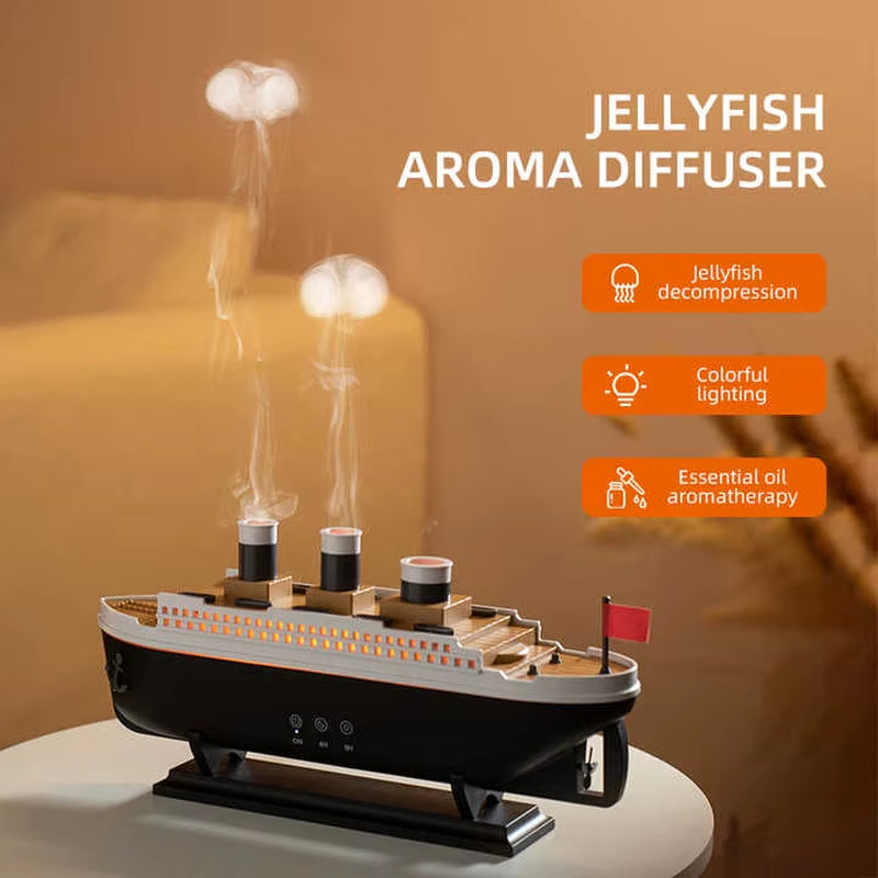 2025 Electric Ship Diffuser Humidifier Ultrasonic Essential Oil Jellyfish Diffuser Desktop Smart Home Boat Diffuser for Office