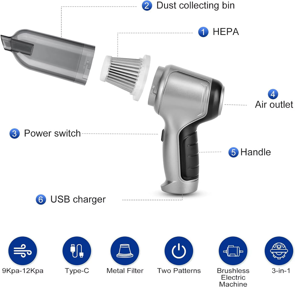 Handheld Powerful Suction Wireless Mini Vacuum Car Cleaner Battery Operated Cordless Portable Car Vacuum Cleaner with Air Blower