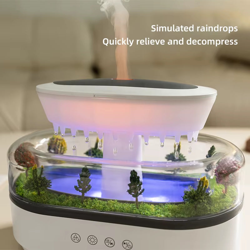 Rain Fragrance Oil Defuser Smart Cool Mist White Noise Micro Plant Landscape Raindrop Air Humidifier Aroma Diffuser with Ce Rohs